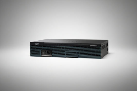 Refurbished Cisco 2911 Router front view showing 3 Gigabit Ethernet ports and EHWIC expansion slots