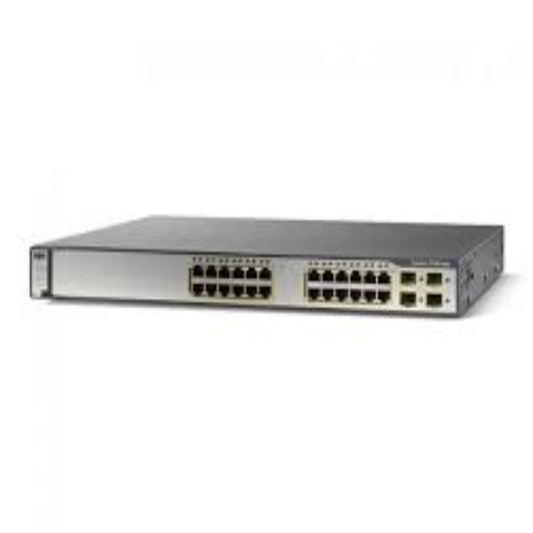 Refurbished Cisco Catalyst 3750G-24TS-S stackable switch front panel with 24 Gigabit Ethernet ports and console interface